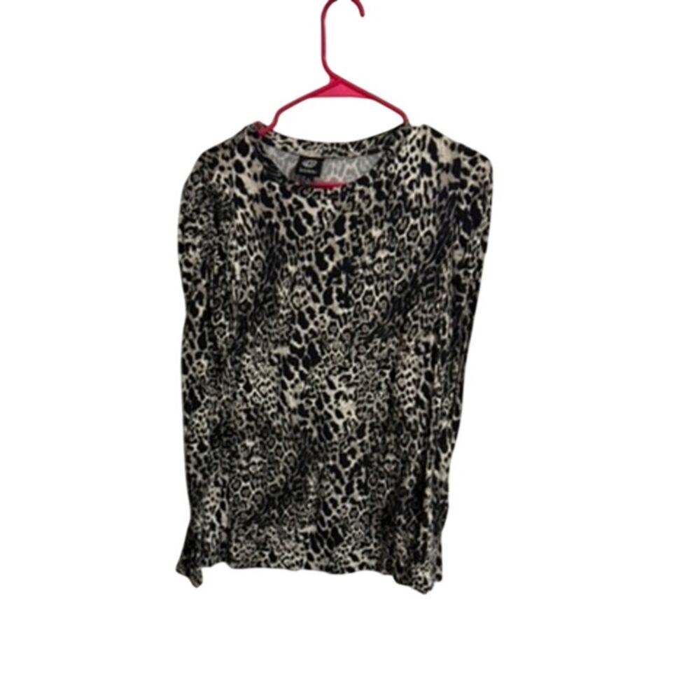 Bobeau Black and White Leopard Print Long Sleeve Top - Women's XL